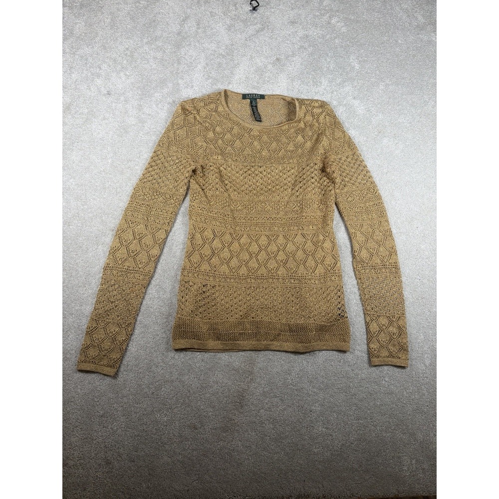 Lauren Ralph Lauren gold shimmery long sleeve blouse‎ metallic crochet S